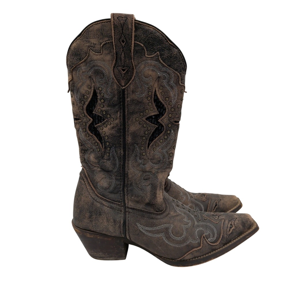 Laredo 52133 Womens Distressed Brown Leather Studded Snip Toe Cowboy Boots 7.5M